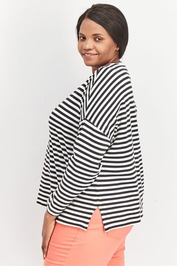 Tchibo Women Round Neck Long Sleeve Stripe Top, Black