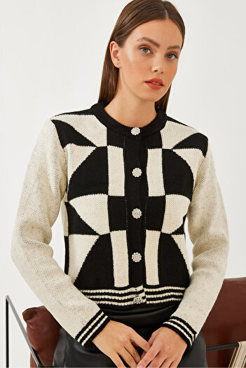 Bianco Lucci Women's Patterned Buttoned Knitwear Cardigan