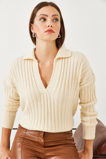 Bianco Lucci Women's Polo Neck Knitwear Sweater