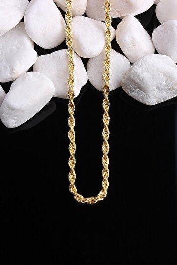 Omar Silver Unisex Halat Gümüş Zincir 3 Mm Elmas Kesim Gold Altın Kaplama Gümüş Kolye