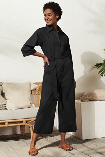 Tchibo Women Solid Poplin Jumpsuit, Black