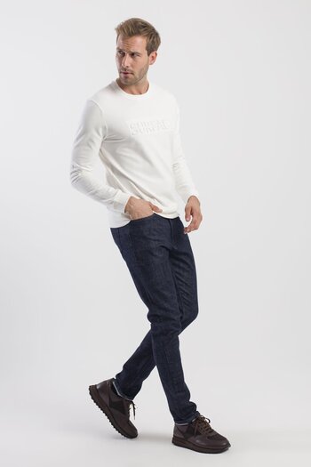 Jakamen Ecru Slim Fit Crew Neck 100% Cotton Printed Sweatshirt
