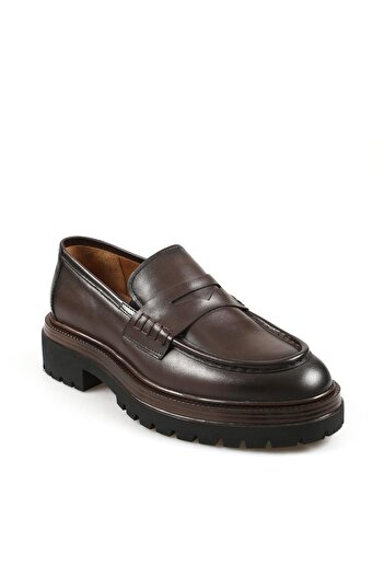 Jakamen Brown 100% Leather High Sole Loafer Shoes