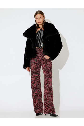 Koton X İnji - Leopard Print Pants Regular Waist Straight Long Leg Buttoned - Longer Straight Fit Jeans