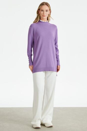 Tığ Triko COLLAR RIFFER DETAILED KNITWEAR TUNIC LILA