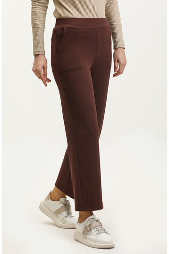 sefamerve 7105-02 Model Brown Pocket Wide Leg Trousers