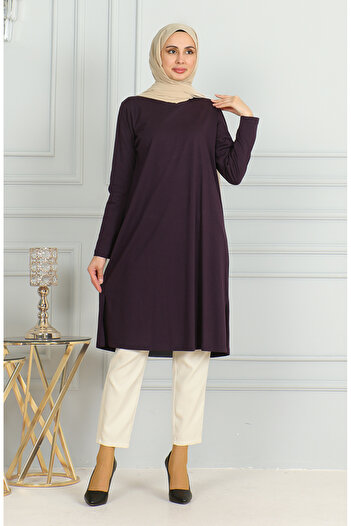 sefamerve Purple Slit Long Tunic - 9141-08