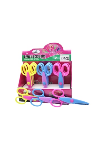 Linea Shaped Cutting Double Color School Scissors (Blue-Pink)