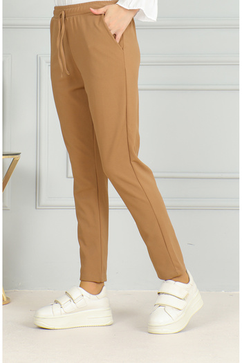 sefamerve Milk Brown Colored Elastic Waist Trousers 0498-01