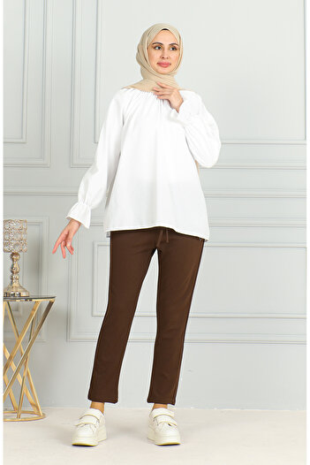 sefamerve Brown Elastic Waist Trousers - 0498-02