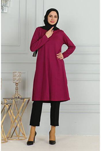 sefamerve 9141-06 Plum Long Slit Tunic