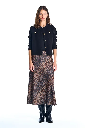 SHERIN Brown Leopard Satin Skirt