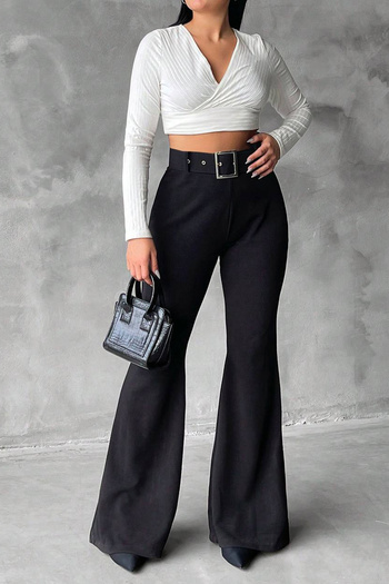 fiolin Plus Size Belted Crepe Trousers