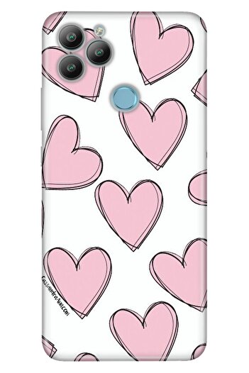 General Mobile Gm 22 / Gm 22S Case 0.4mm Laser Cut Silicone Cover Pink Striped Hearts