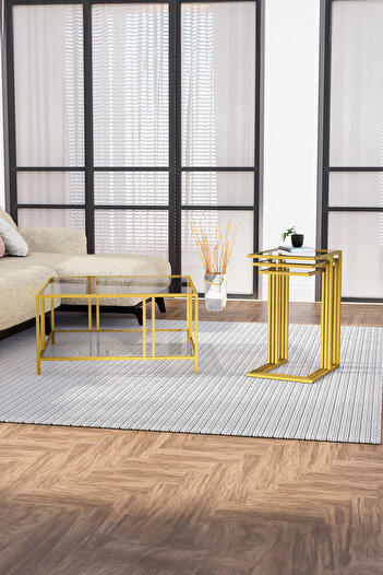 DEKOPRATİK URANÜS GOLD ORTA SEHPA FÜME CAM & İBİZA GOLD ZİGON SEHPA FÜME CAM
