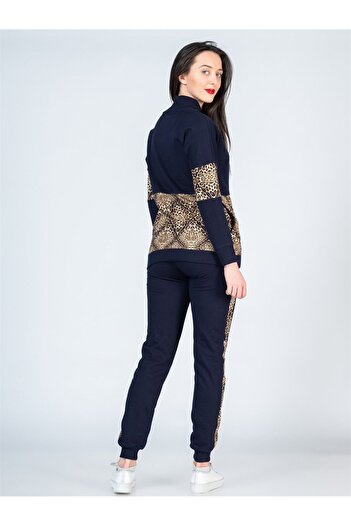 BUSA Pregnant Leopard Detailed Tracksuit Navy Blue
