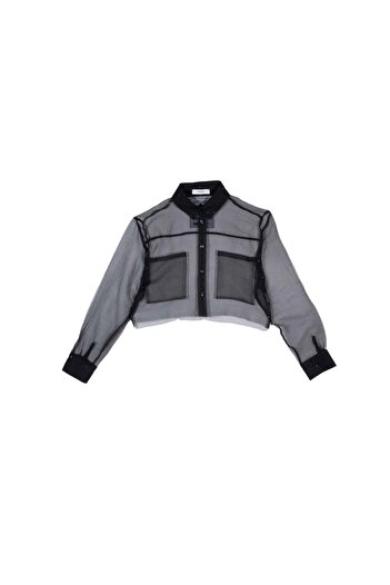 SHERIN Black Organza Crop Shirt