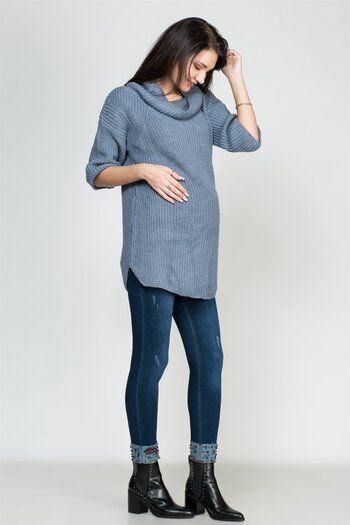 BUSA Pregnant Loose Collar Knitwear Sweater Blue