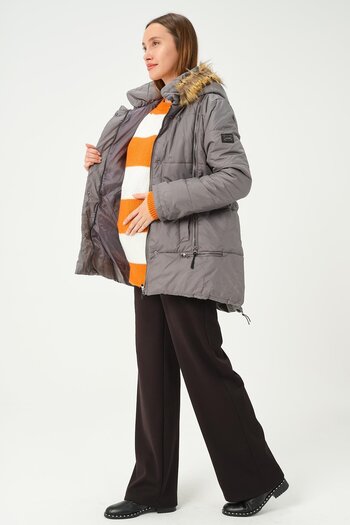 BUSA Maternity Inflatable Maternity Coat with Zipper Detail Gray
