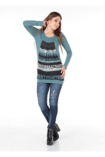BUSA Green Knitted Panel Maternity Tunic - Plain Fabric