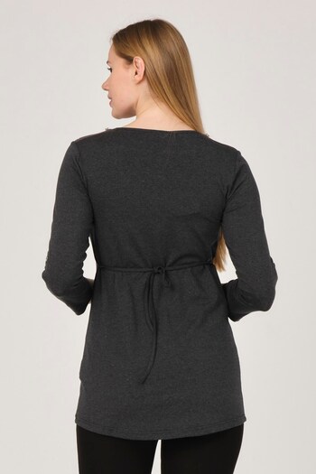 BUSA Gray Maternity Blouse - Button Collar and Zippered Pocket