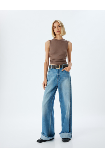 Koton Round Neck Viscose Fabric Basic Corded Tank Top