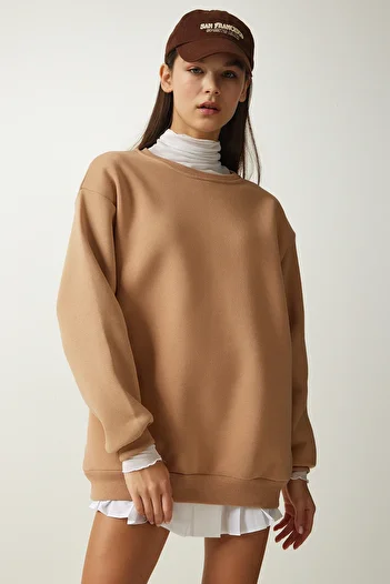 Lovelyİstanbul Basic Oversize суичър - повдигнат, BISCUIT LOW0001