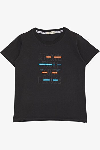 Breeze 8-14 Years Old Boy's T-Shirt - Text Print Detailed, Dirty Cut Skirt, Anthracite