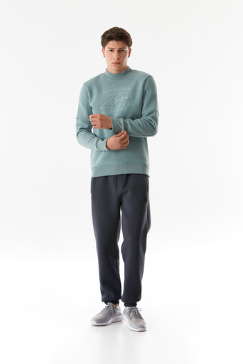 Fulla Moda Text Embroidered Stand Collar Sweatshirt