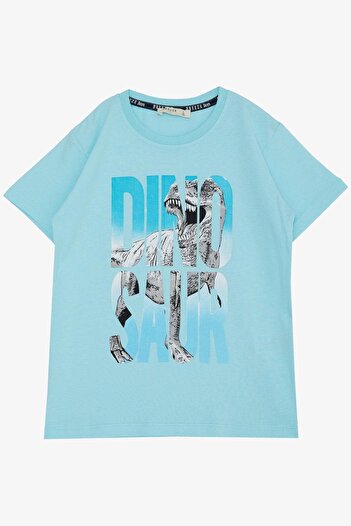 Breeze Boy's T-Shirt Roaring Dinosaur Printed Age 5-10, Light Blue