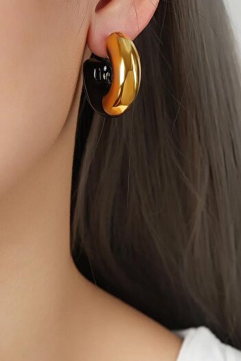 New Obsessions Stainless Black Enamel Plump Hoop Earrings