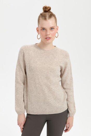 Desen Triko V.Beige Classic Wool Sweater - Crew Neck