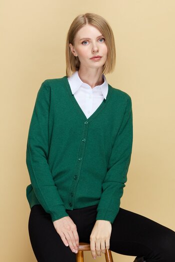 Desen Triko Women's V-Neck Cardigan Wool Knitted