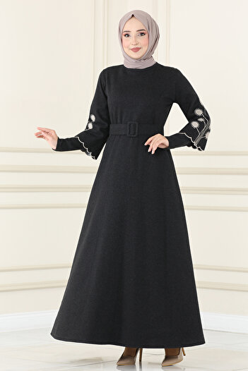 ModaMerve Black Belted Dress - Msl1610