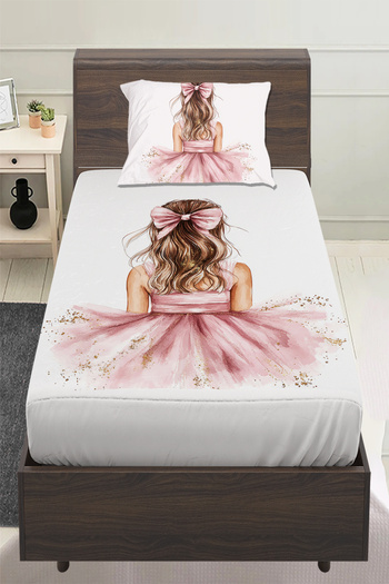 Else Dekor Yellow Girl Patterned Children's Single Pillowed Elastic Sheet Set with Pink Bow 100X200 cm