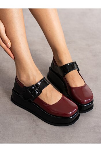 Alemdar Shoes Дамски мокасини MARE Claret, червено-черни, с катарама