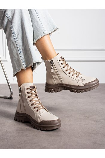Alemdar Shoes FEMME Krem Fermuar Detaylı Kadın Bot