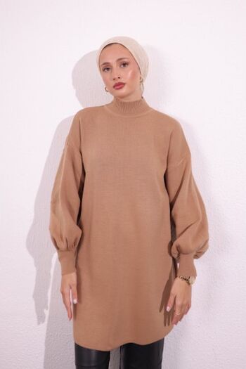 HİFADEN Women's Long Sleeve Hijab Knitwear Stylish Balloon Sleeve Long Style Tunic