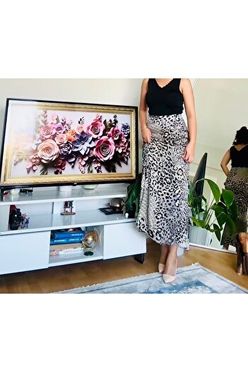AFA Fusta maxi din satin cu imprimeu leopard antracit - linie A