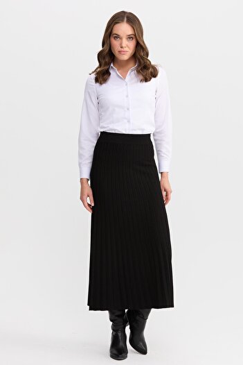 Desen Triko Women's Pleated Knitwear Skirt Black