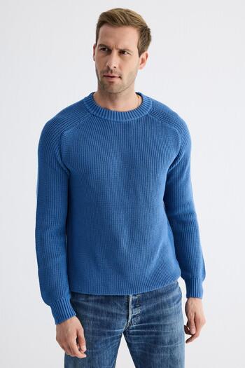 odelon Pulover de tricotaj albastru pentru bărbați - decolteu, tricot Thessaloniki, bumbac