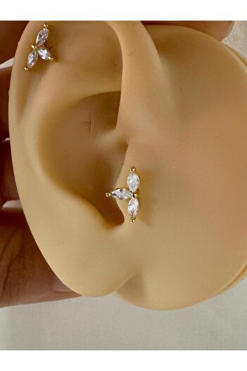 Arescollection 1 adet çelik zirkon taşlı arkası düz önden takmalı tragus helix kıkırdak conch lobe uyumlu piercing