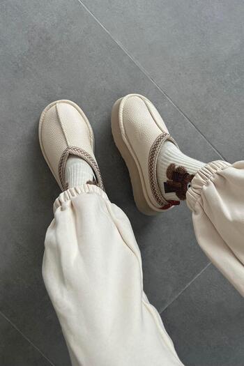 STRASWANS Beige Belis Women's Leather House Slippers - Flat Sole