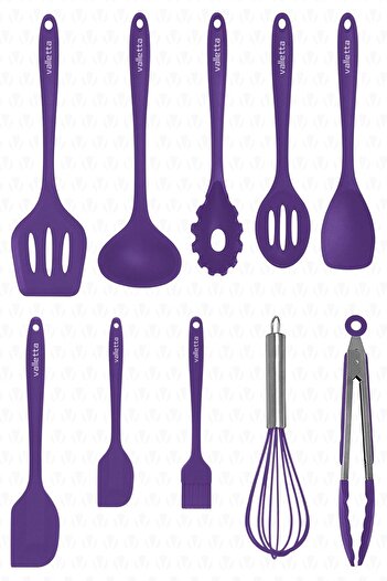 valletta Salvatore Heat Resistant Fireproof Non-Stick Silicone Spatula Set 10 Pieces Purple
