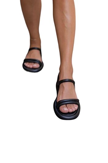 Liger Ortapedik Women's Sandals Double Strapped Anatomical Comfortable Puff Sole Black