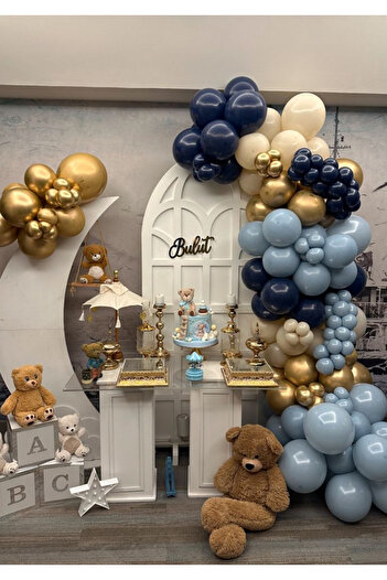 Çemrek Süs Parti Night Blue Milk Coffee Storm Blue Gold Chrome Balloon Chain Set 100