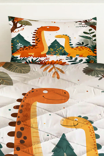 Else Dekor Cute Dinosaurs Patterned Boy's Single Quilted Quilt Pillow with Case