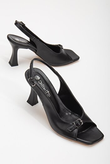 Dilimler Ayakkabı Large Size Goblet Heel Skin Black Women's Heeled Sandals