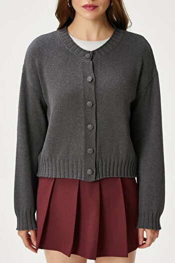Ritnice Women's Calm Anthracite Basic Knitwear Cardigan