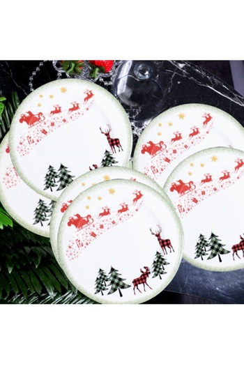 Pinkev 6 Person Porcelain 19cm New Year Patterned Cake Dessert Plate Plate Set
